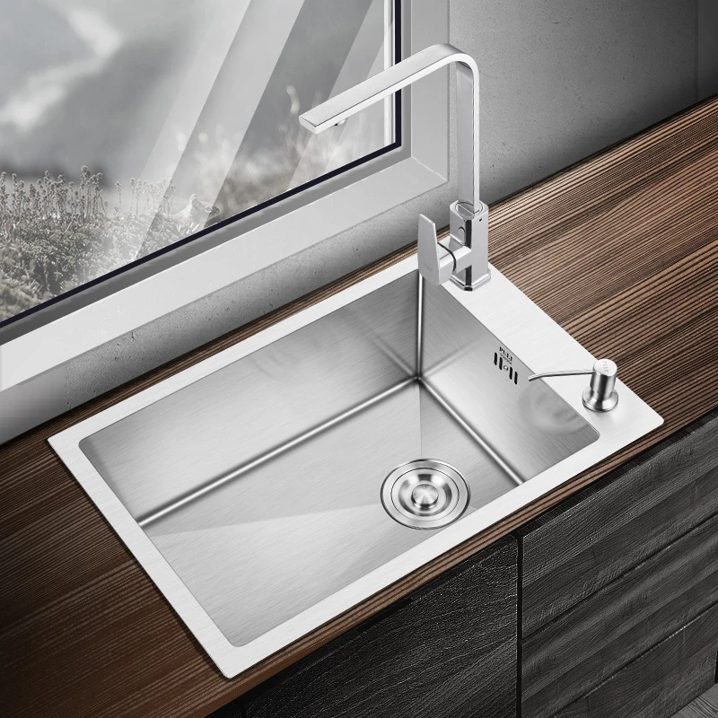 Disikat Stainless Steel Single Bowl Sink Perak Cuci Sayuran Basin Wastafel Ukuran Besar Kitchen Sink Di Atas Counter 60x40 Cm Dapur Tenggelam Aliexpress