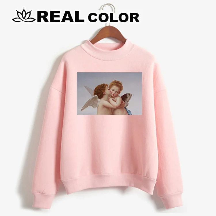

2019 best angel pink women's sweatshirt No cap character print casual pullover cute short coat long sleeve O-neck shirt