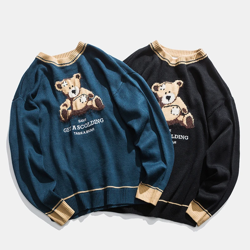 

Teddy Bear Pattern Knitted Sweater Lover Winter Vintage Casual Cute Bear Sweaters Women Harajuku Oversize Teddy Bear Sweaters