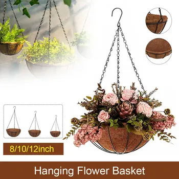 

1pcs Hanging Flower Basket Hanging Vegetable Flower Pot Basket Garden Plant Basket Iron Hanging Chain Flower Planter Pots Holder