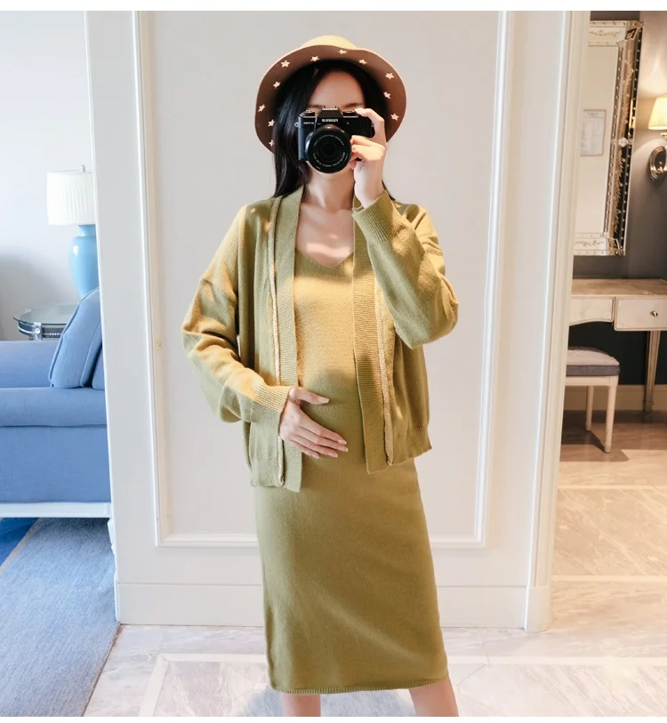 Afei Tony Maternity трикотажные наборы Новое поступление сексуальное платье с v-образным вырезом модное повседневное пальто из двух предметов Одежда для беременных