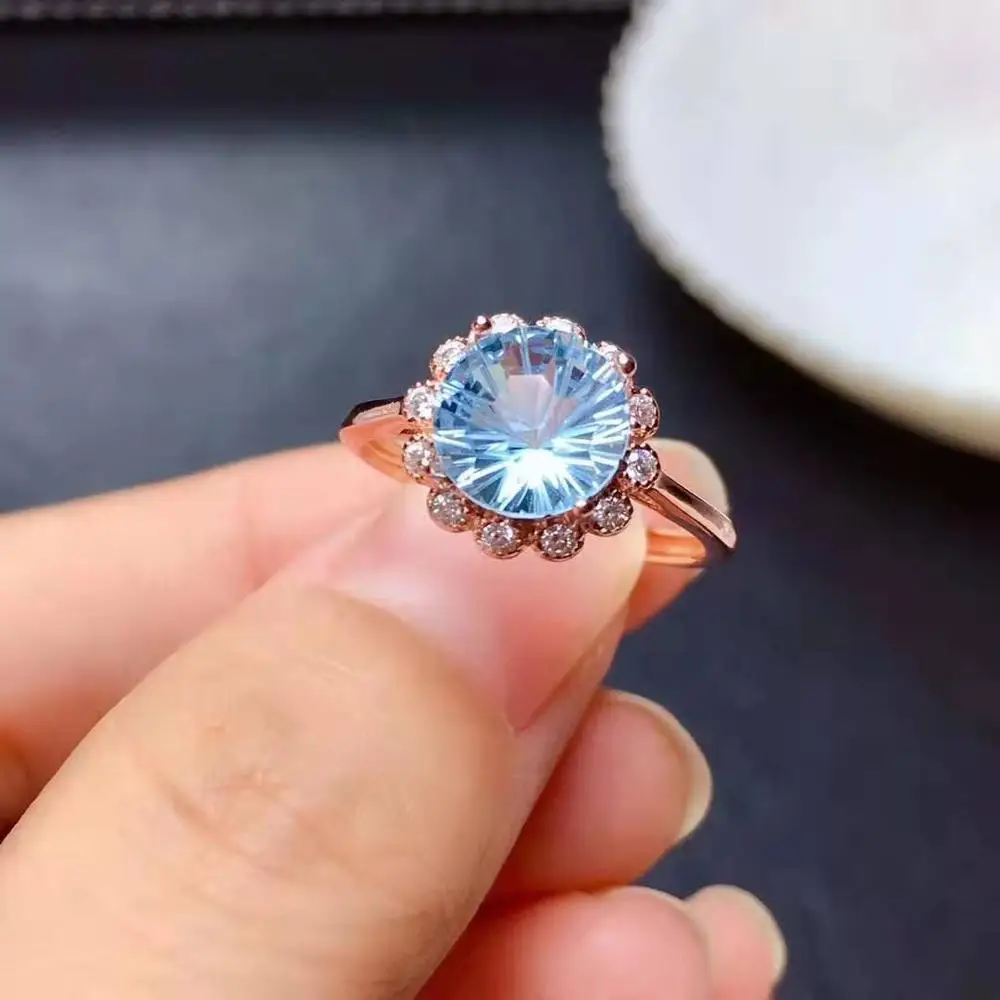 Rose gold ring Небесно-Голубой топаз S925 кольцо кулон набор модный и элегантный для женщин - Цвет камня: Rose gold ring