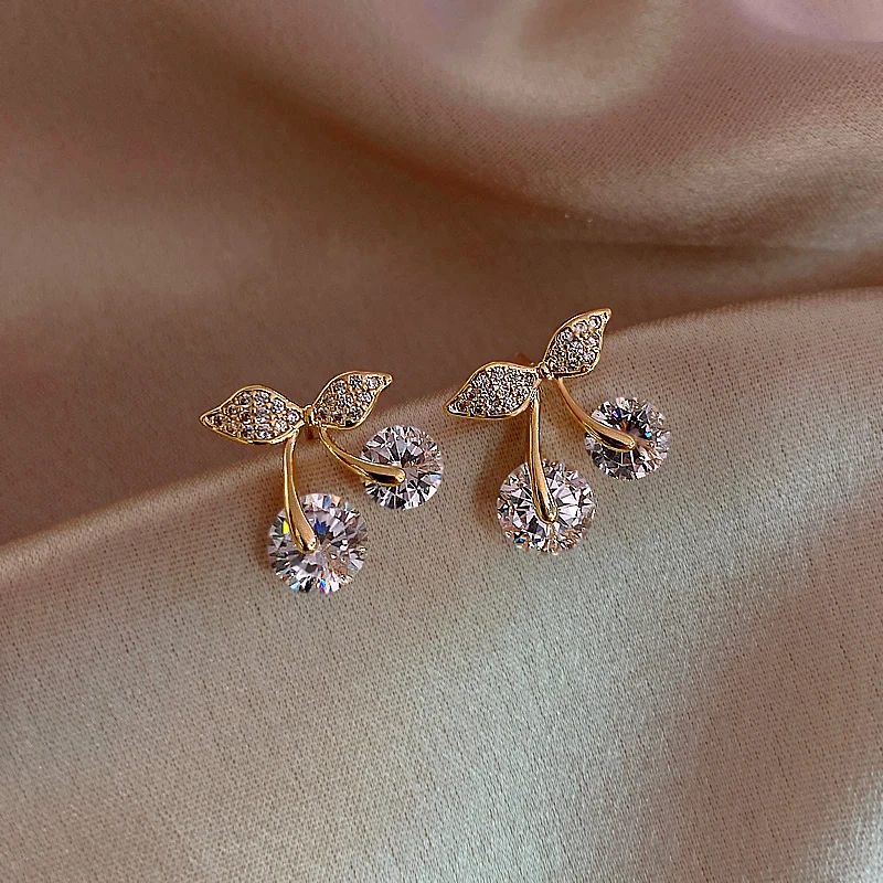 Pendientes de tuerca cereza de cristal para mujer, aretes de boda de dorado, pendientes pequeños de circón delicado|Aretes| - AliExpress