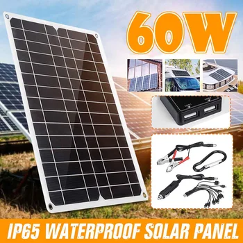 

60W 20V Solar Panel Battery Charger Dual USB Portable Solar Cell Board Crocodile Clips Car charger For Phone RV Car Boat Yacht