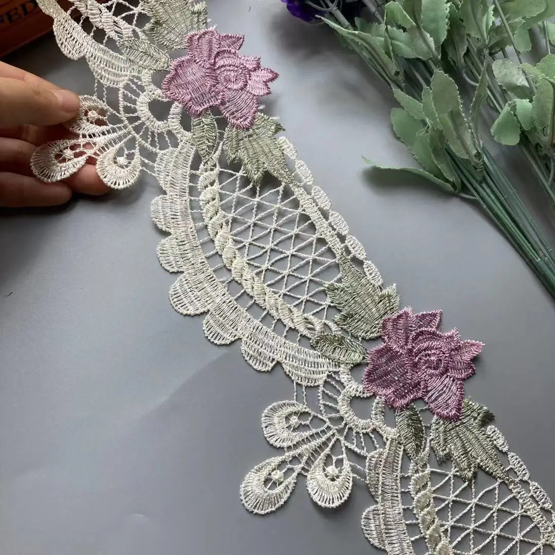 

2 yards Pink Lace Ribbon Trims Embroidery Flower Webbing for Sofa Cushion Decor Curtain Trimmings 14 cm High Quality