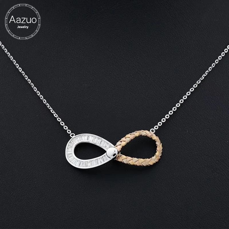 

Aazuo 100% 18K White Gold Rose Gold Real Diamonds Weave Letter 8 Pendent Necklace With Chain gifted for Women Wedding Au750
