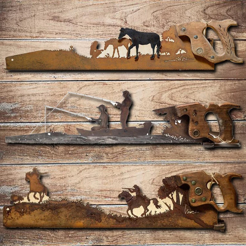 Metal Art Saw Wall Decor Hand Craft Design on An Old Iron Father's Day Handsaw Ornaments Unique Gift New | Дом - Цена: US $9.20