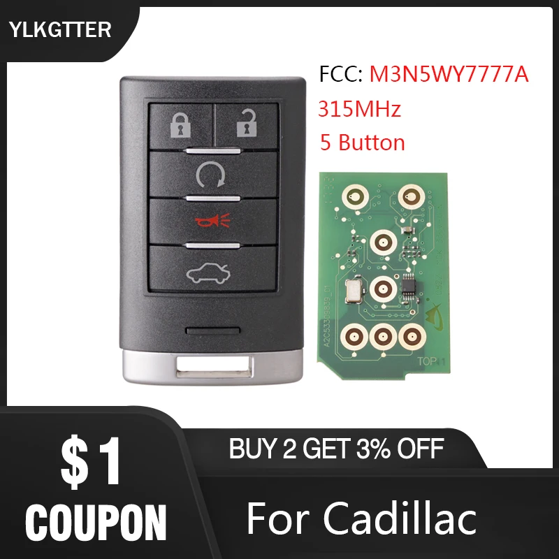 YLKGTTER 315 МГц дистанционный БЕСКЛЮЧЕВОЙ ключ для Cadillac CTS STS 2008 2011 M3N5WY7777A 5 кнопок