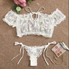 Sweet Sexy Daisy Floral Off Shoulder 2Pcs Sets See Through Babydoll Lingerie Women Lace Up Mesh Tops+G-String Panties Sleepwear ► Photo 2/3