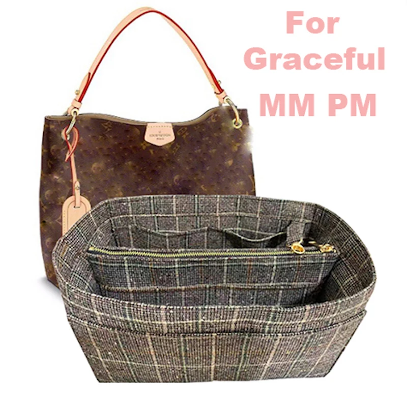 

For Graceful PM MM customization Hand Woven Cashmere Cloth Organizer Bag In Bag Tote Organizer(w/Detachable Zip Pocket)