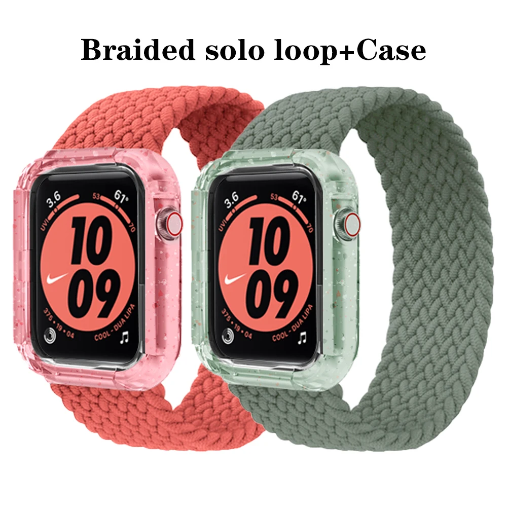 

Braided Solo Loop + case For Apple watch band 44mm 40mm smartwatch Fabric bracelet iWatch band for Apple watch series 4 5 se 6