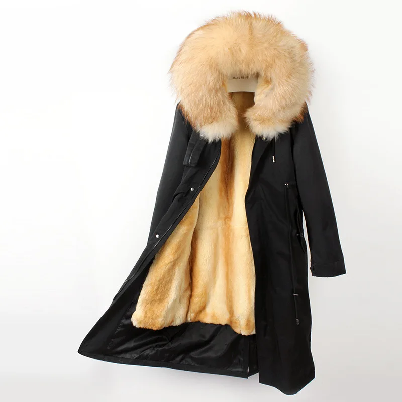 Winter Jacket Women Real Fur Parka Natural Rex Rabbit Fur Liner Coat Thick Warm Raccoon Fur Collar Hood Outwear Plus Size