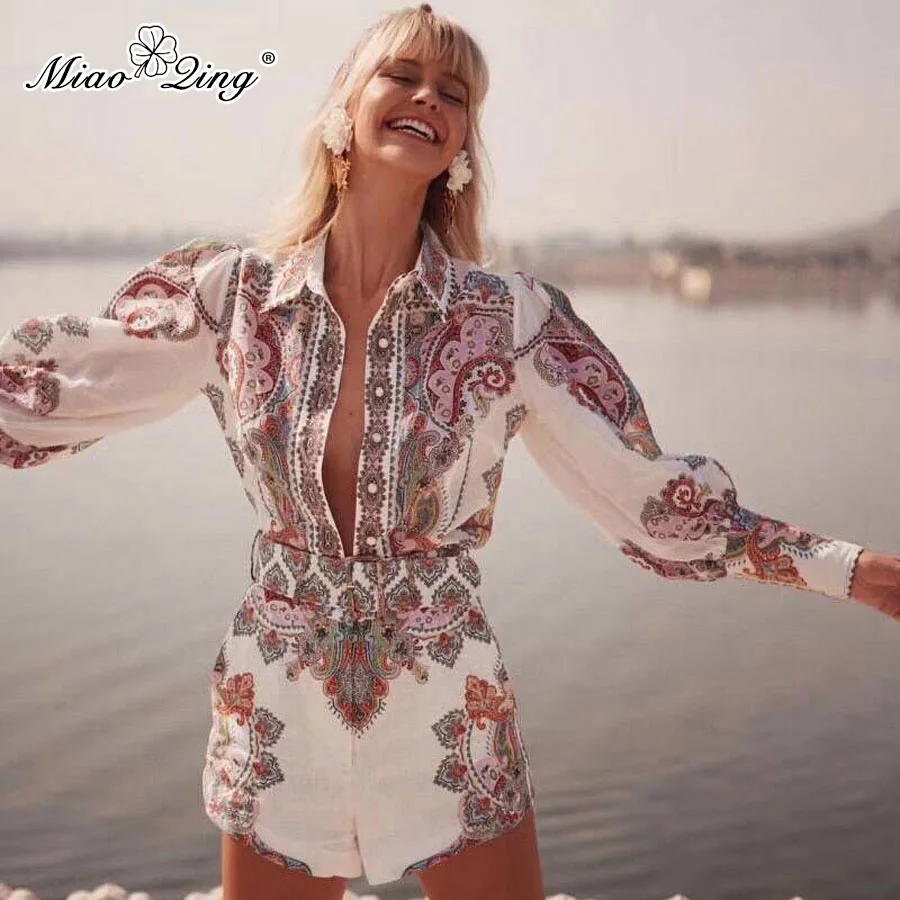 

MIAOQING High-quality new women's shirts and floral shorts slim 2 shirts and shorts for summer 2019