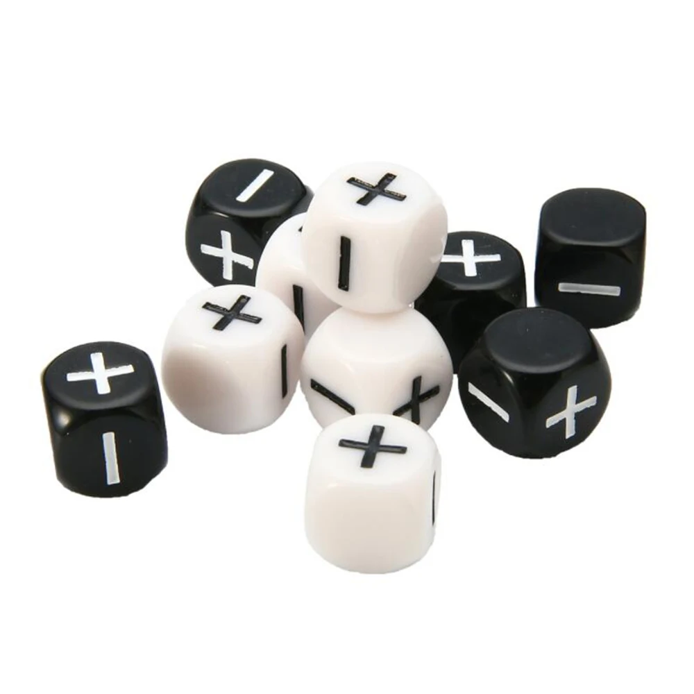 10 шт. черные или белые кости плюс минус символы Смешные Акриловые Кубики простые