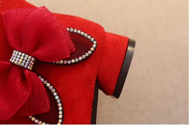 Fashion Princess High Little Girls Boots Big Kids Winter School Leather Boots Children Bow Shoes 4-12 Year Old