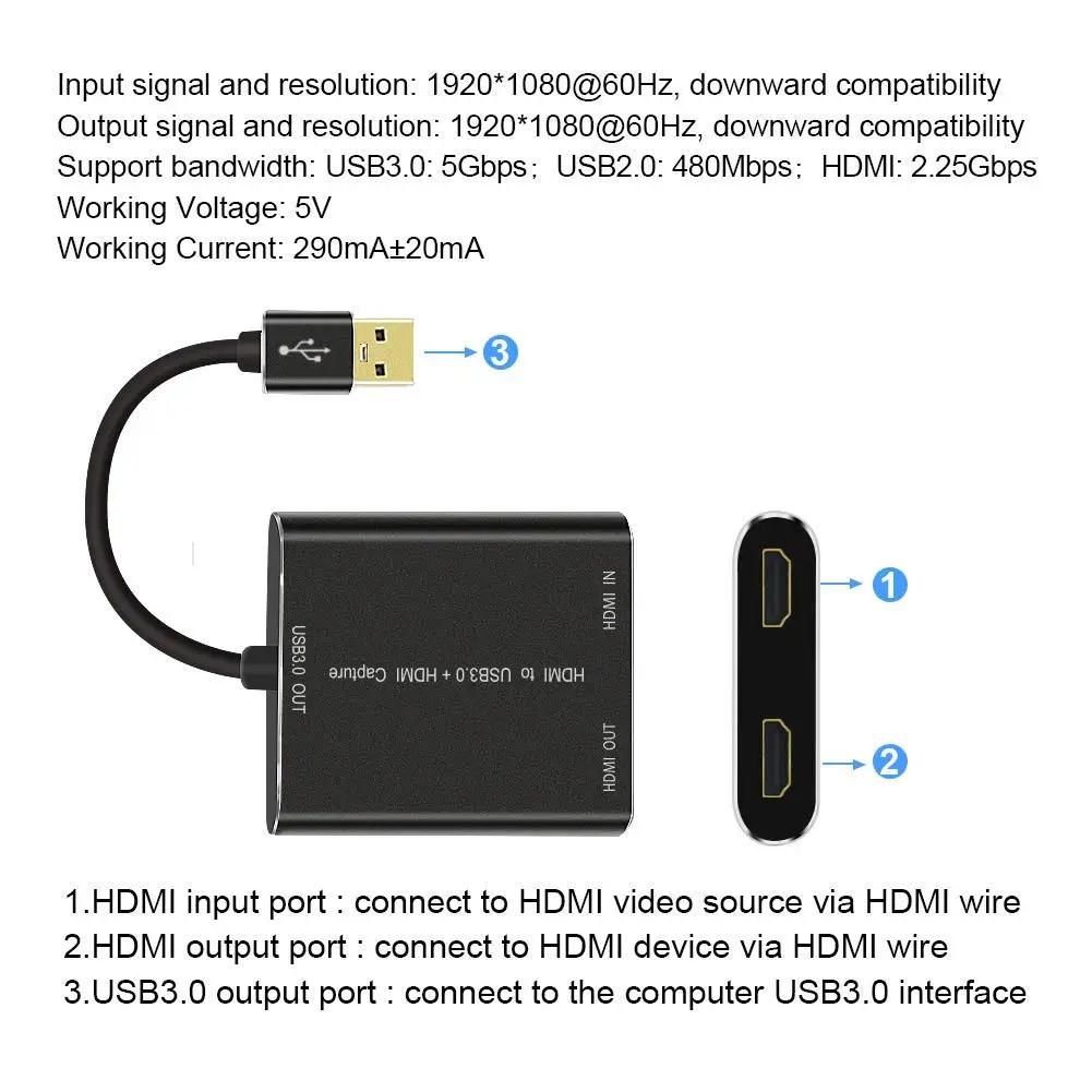 Захват видео через USB Full HD 1080P Ezcap Запись видео в режиме реального времени запись игры, HDMI USB 3,0 адаптер видео и аудио Захват