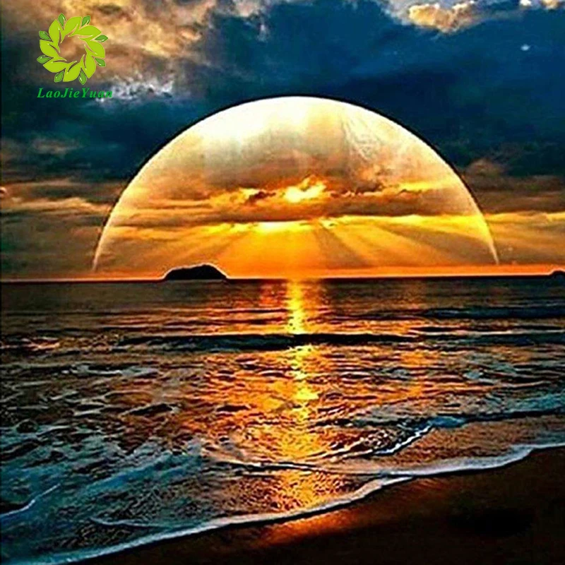 LaoJieYuan Full Square Diamond Painting 5D Moon Art Embroidery landspace Mosaic Handmade New Arrival Home Decoration | Дом и сад