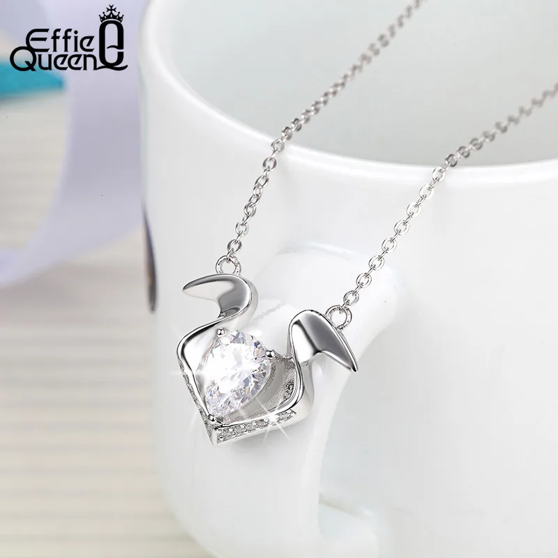 Effie queen, настоящее 925 пробы, серебряное женское ожерелье, s подвески, уникальная форма сердца, AAA кубический циркон, ожерелье, хорошее ювелирное изделие, TSN34
