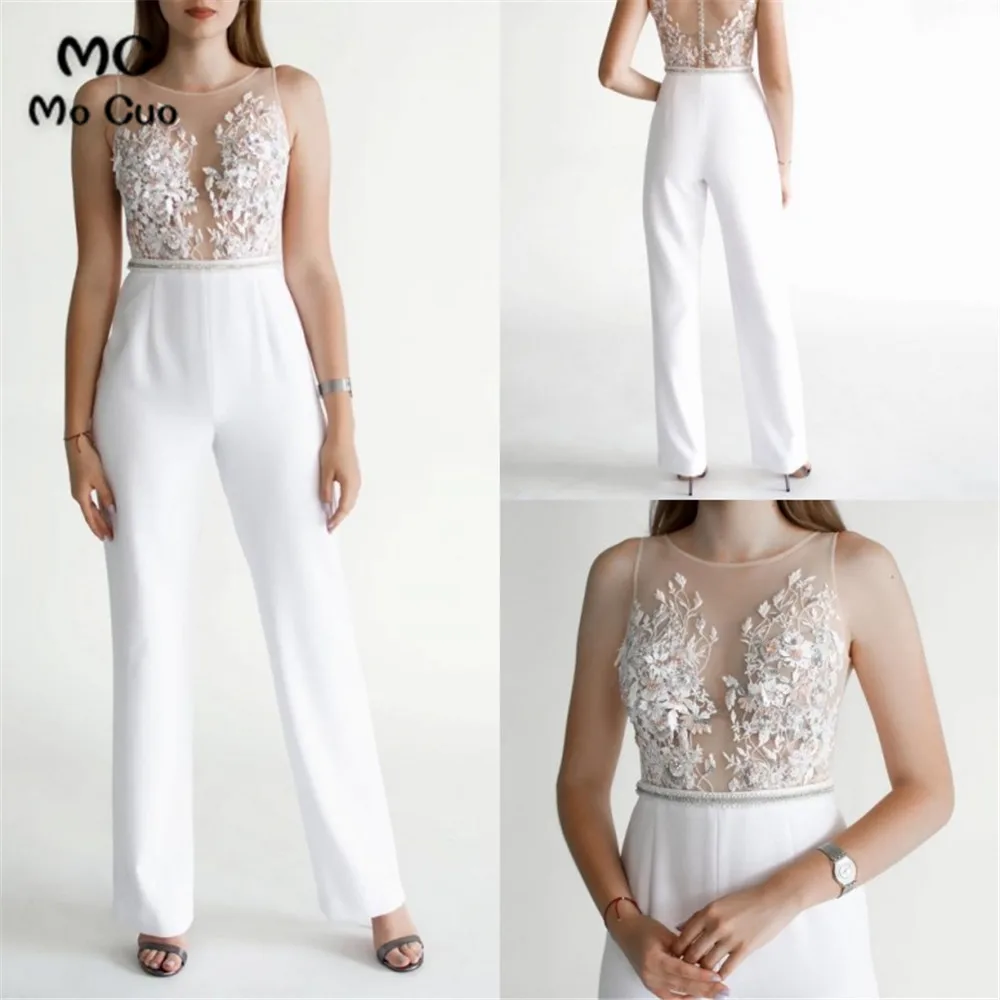 Новое поступление, комбинезон для выпускного вечера, платье es, длинное с кружевной аппликацией, без рукавов, прозрачные брюки, платье для выпускного вечера для женщин, на заказ