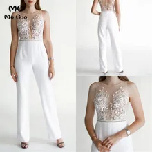 Новое поступление, комбинезон для выпускного вечера, платье es, длинное с кружевной аппликацией, без рукавов, прозрачные брюки, платье для выпускного вечера для женщин, на заказ
