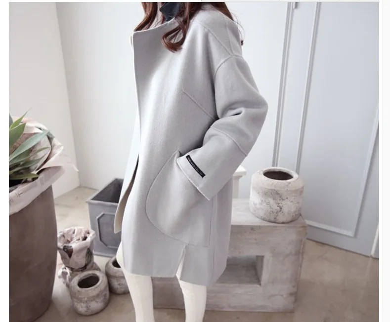 AliExpress шерстяная Женская куртка в Корейском стиле, Свободное пальто средней длины, женское платье на осень и зиму, облегающее пальто