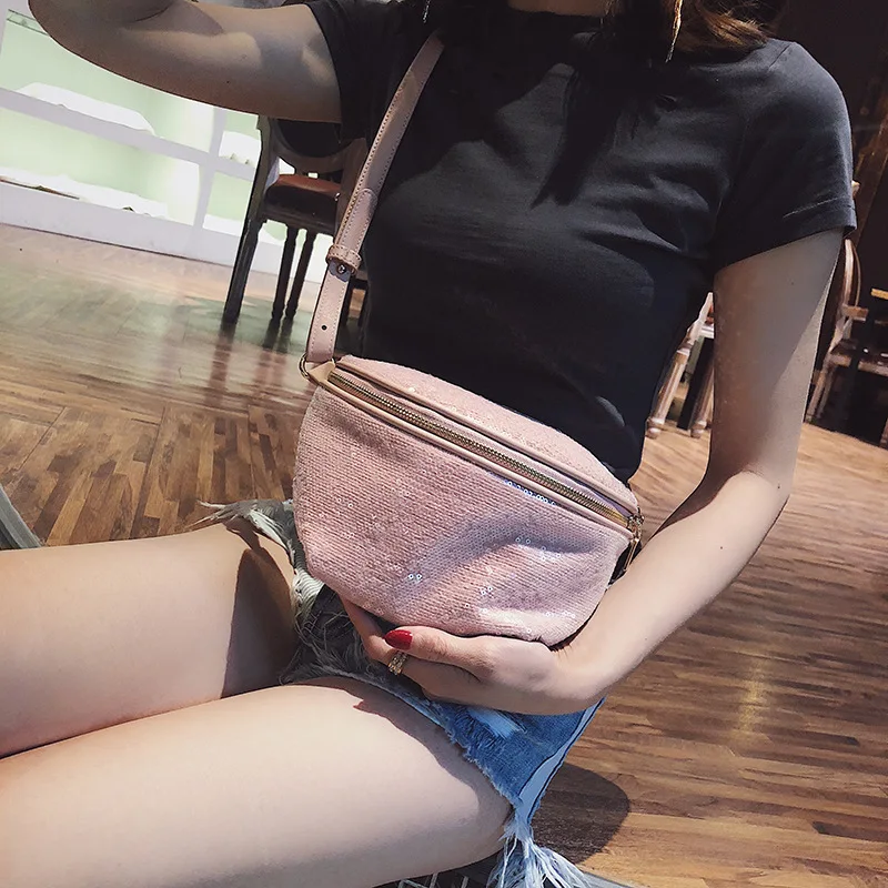 

2018 Graceful Simple Versatile Sequin Bag Chest Pack Shoulder Bag Cool GIRL'S Fashion Bag Women's Chest Pack Summer New Style