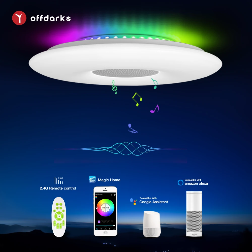 OFFDARKS Smart Ceiling Lights Speaker 36W 55W 68W  RGB Dimming WIFI Voice Control APP Control  bedroom Kitchen living room