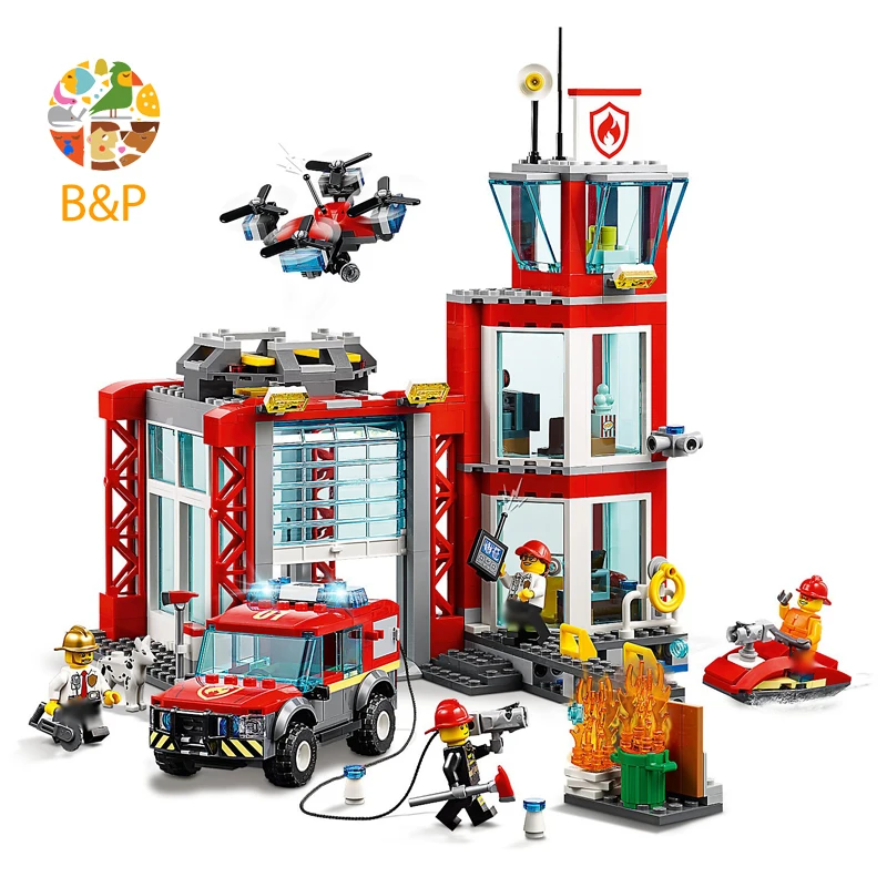 

2019 NEW 60215 533pcs City Series The Fire Station Model Brick Educational Toys For Children 11215 Building Block Gift