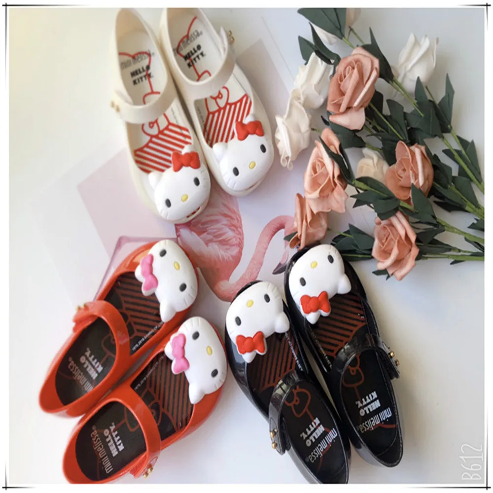 Мини Мелисса Hello kitty Принцесса прозрачная обувь девушки мода мультфильм кошка сандалии карамельного цвета милые детские малышей качество обувь SH19103