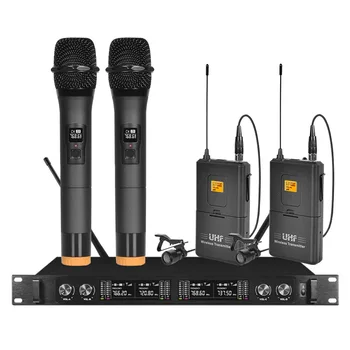 

Professional wireless microphone system 4-channel microphone 2 lavaliers 2 hand-held for church stage performance