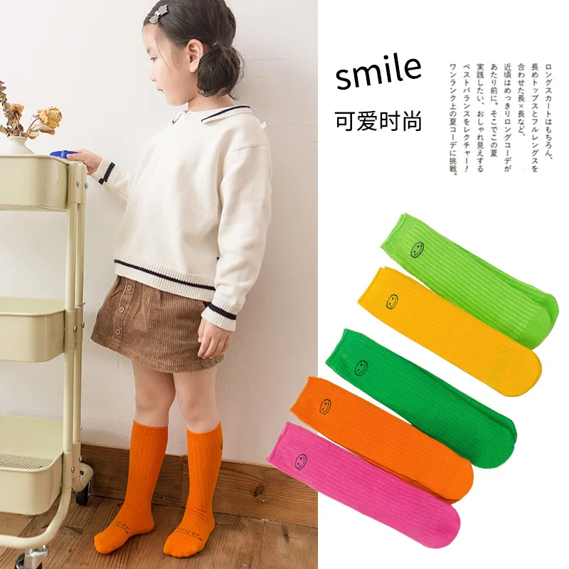 

Autumn Fluorescence Color Socks Girls Tube Socks South Korea Smiley Stockings INS Network Red Tide Bunching Socks Children's Soc