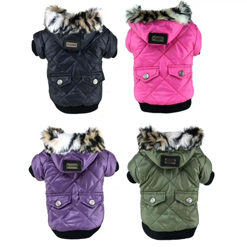 Warm Cute Coat Jacket Faux Pockets Fur Trimmed Dog Hoodies Costume Large Puppy Vest | Дом и сад