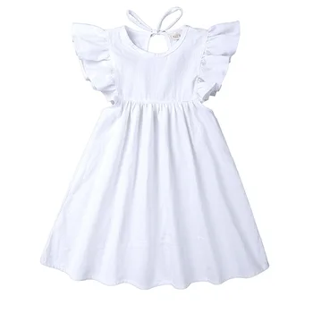 

Toddler Newborn Baby Girls Dress Children Cotton Linen Summer Clothes Ruffle Sleeves Casual Kids Solid Girls Backless Dresses