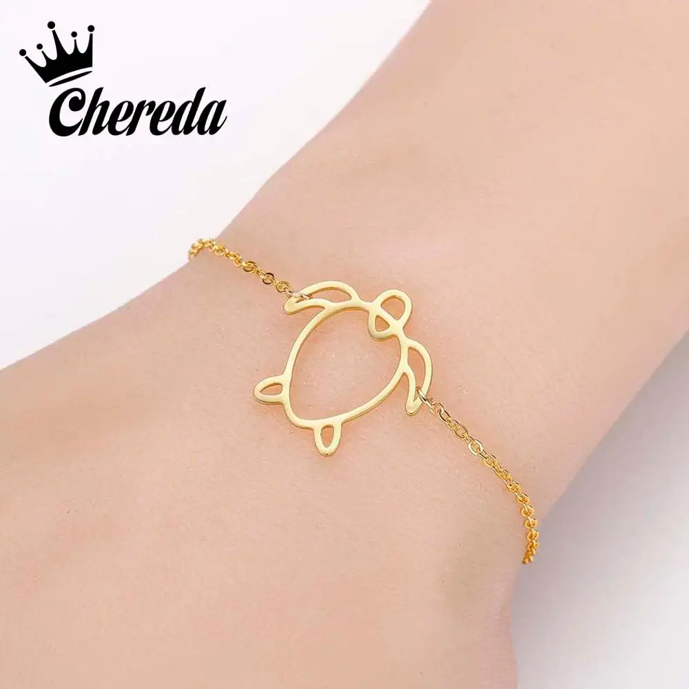Chereda Hollow Tortoise Stainless Steel Women Bracelets for Girl Chain Bangles Friendship Everyday Handmade Jewelry | Украшения и