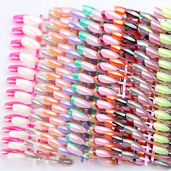 

0.7-3.4CM Press on Nails Glue on Nails False 1.95-2.5CM 24 PC/Sheet Unicorn Mirror Glitter Baby Pink Kawaii Coffin HSJ38-36DG