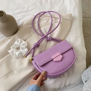 

New Summer Female Shoulder Bags Stone Pattern PU Leather Small Crossbody Bags for Women Solid Color Ladies' Travel Saddle Bags
