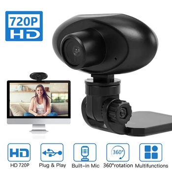 

360 Degree Rotation Web Camera USB Driver Free HD 720P Webcam with Microphone Video Recorder for Live Broadcast Video Calling