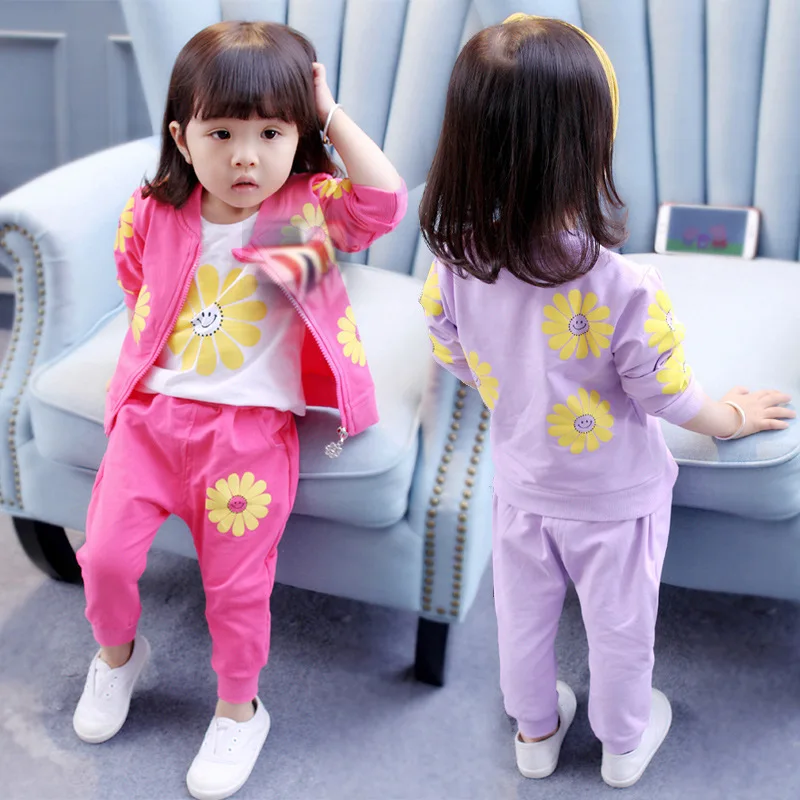 

2018 New Sweet CHILDREN'S Suit Baby Girls Autumn Children Sunflower Three-piece Set Childrenswear