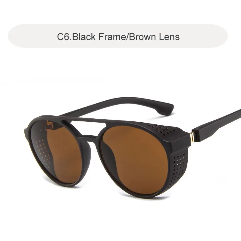 C6 Black-Brown Готические круглые солнцезащитные очки в стиле стимпанк мужские ретро-очки круглые паровые панк Солнцезащитные очки Брендовые дизайнерские винтажные модные очки Oculos - Цвет линз: C6 Black-Brown