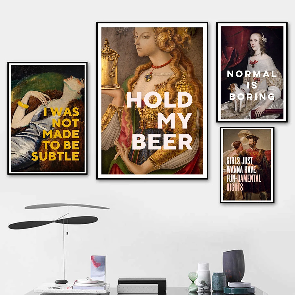 

Vintage Funny Feminist Art Quotes Canvas Painting Couple Dorm Decor Modern Retro Abstract Figure Bedroom Wall Art Poster Decor
