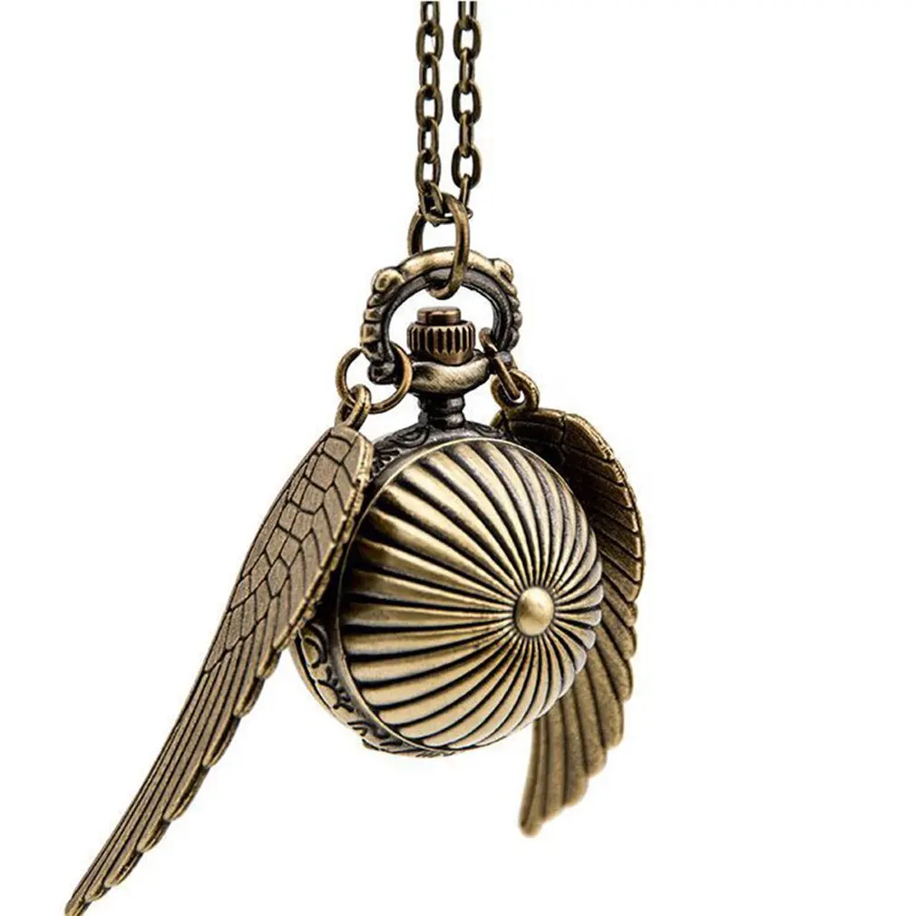 Элегантные кварцевые часы Snitch очаровательные винтажные Крылья Ангела кармашек для часов Подвеска для часов Часы Ожерелье Цепочка для