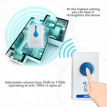 

Wireless Door Bell 32 Chime Home Cordless Portable 100m Range Digital Doorbell