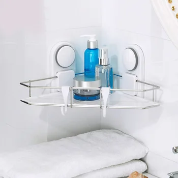 

Wall Mounted Kitchen With Suction Cup Waterproof Hooks Easy Clean Stainless Steel Storage Shelf Space Saving Corner Shower Caddy