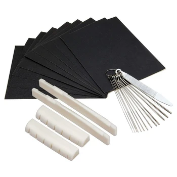 

Hot 6 String Acoustic Guitar Bone Bridge Saddle and Nut, 9 Pcs Sand Paper, Stainless Steel Needle Files of 13 Sizes