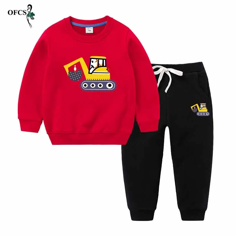 Red add Black От 2 до 12 лет, зимний плотный комплект для девочек, Повседневные детские костюмы футболка с длинными рукавами и рисунком Топы+ штаны, модная одежда для мальчиков детские спортивные комплекты - Цвет: Red add Black