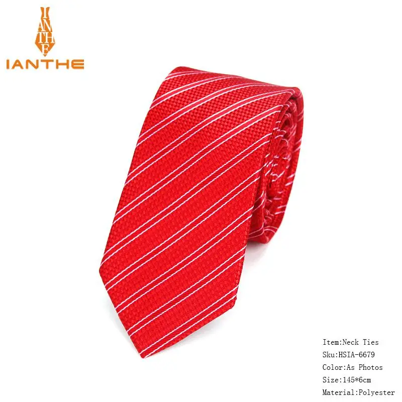 High Quality Ties for Men Fashion Jacquard Woven Classic Mans Necktie For Wedding 6cm Width Slim Groom Neck Tie Red Striped Tie - Цвет: AS photo