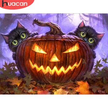 

HUACAN Diamond Embroidery Cross Stitch Halloween 5d Diamond Painting Pumpkin Full Drill Square Mosaic Rhinestones Pictures Art