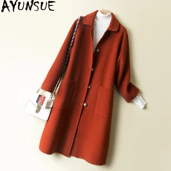 

AYUNSUE 2020 New 100% Wool Coat Women Autumn Winter Double-sided Long Jacket Overcoat Abrigos Mujer Elegante 7616 KJ2872