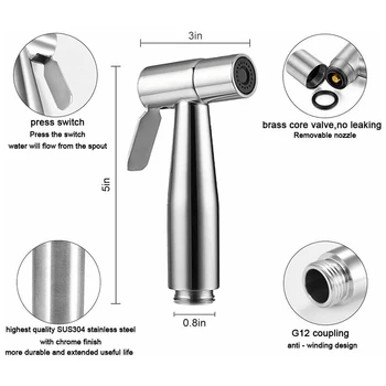 

Toilet Bidet Stainless Steel Handheld Shattaf Bathroom Sprayer Shower Head+ HOSE Hanger Holder Bracket