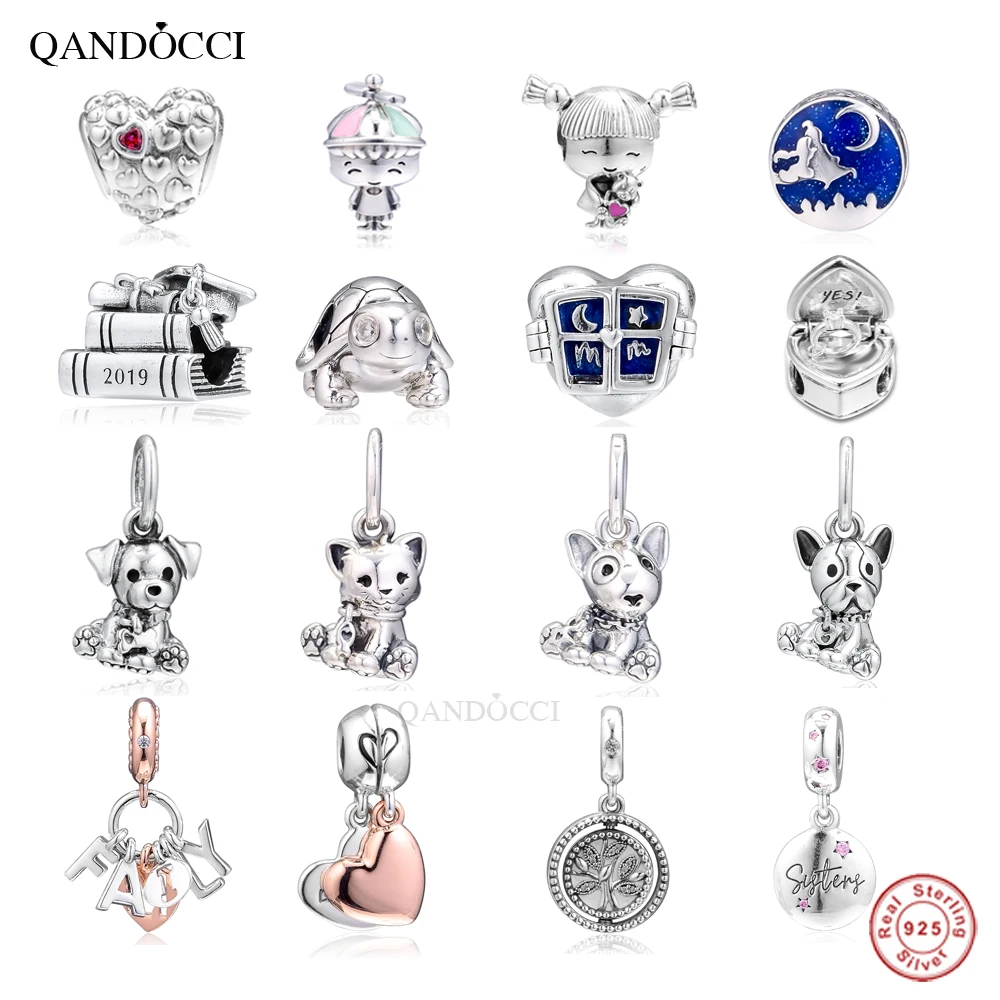 QANDOCCI 2019 подарок на день матери 925 серебро девушка с косичками собачка жизни